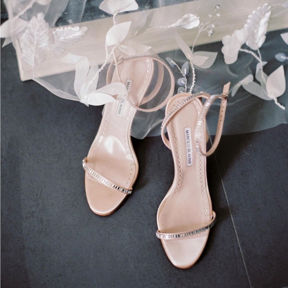 Manolo Blahnik Embellished Satin Blush